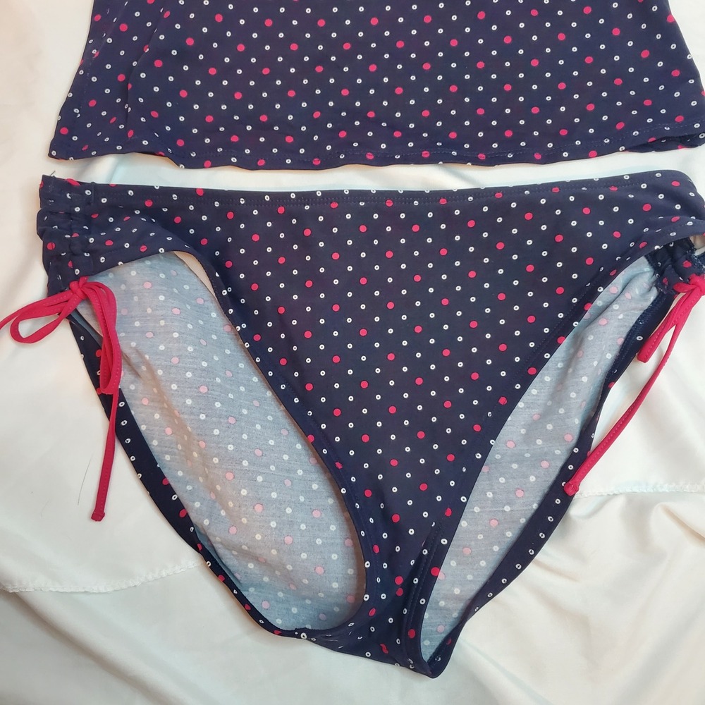 Nautica Womens Navy Blue Polka Dot Side Tie Bikini Swim Bottoms Size 12